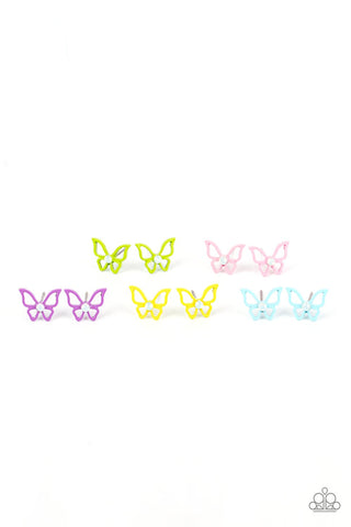 Multi Colored Butterfly Rhinestone Center Post Children's Earrings - Paparazzi Starlet Shimmer