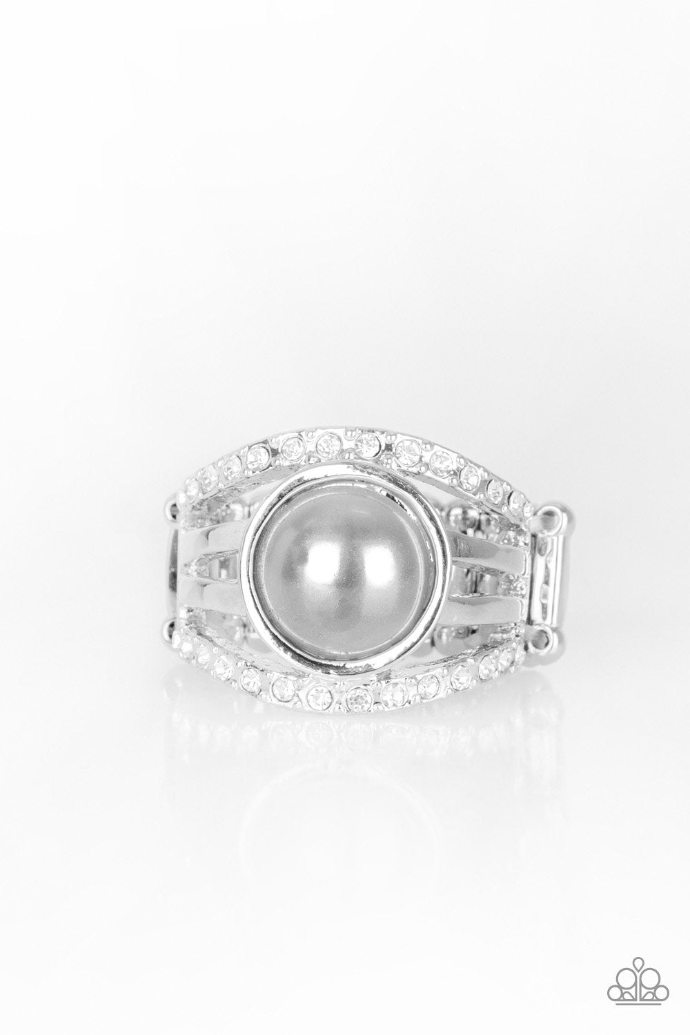 A Big Break - Paparazzi - Silver Pearl White Rhinestone Ring