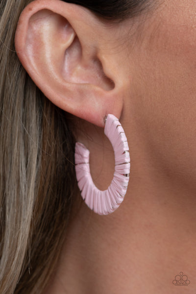 A Chance of RAINBOWS - Paparazzi - Pink Wicker Wrapped Hoop Earrings