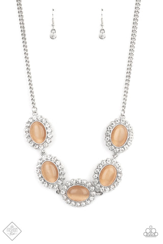 A DIVA-ttitude Adjustment - Paparazzi - Orange Peach Oval Moonstone White Rhinestone Necklace