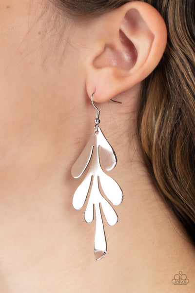 A FROND Farewell - Paparazzi - Silver Leaf Earrings