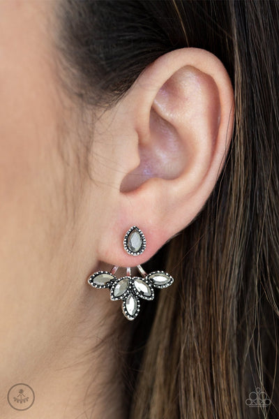 A Force To BEAM Reckoned With - Paparazzi - Silver Hematite Rhinestone Post Jacket Earrings