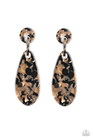 A HAUTE Commodity - Paparazzi - Black and Brown Marble Acrylic Post Earrings