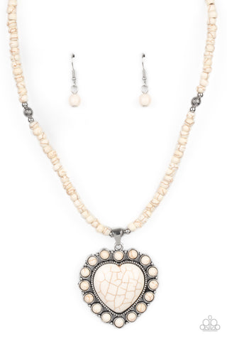 A Heart Of Stone - Paparazzi - White Stone Heart Pendant Necklace