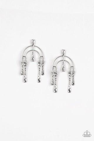 ARTIFACTS Of Life - Paparazzi - Silver Hammered Bar Bone Post Earrings