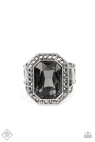 A Royal Welcome - Paparazzi - Silver Smoky Emerald Cut Gem August Fashion Fix Ring