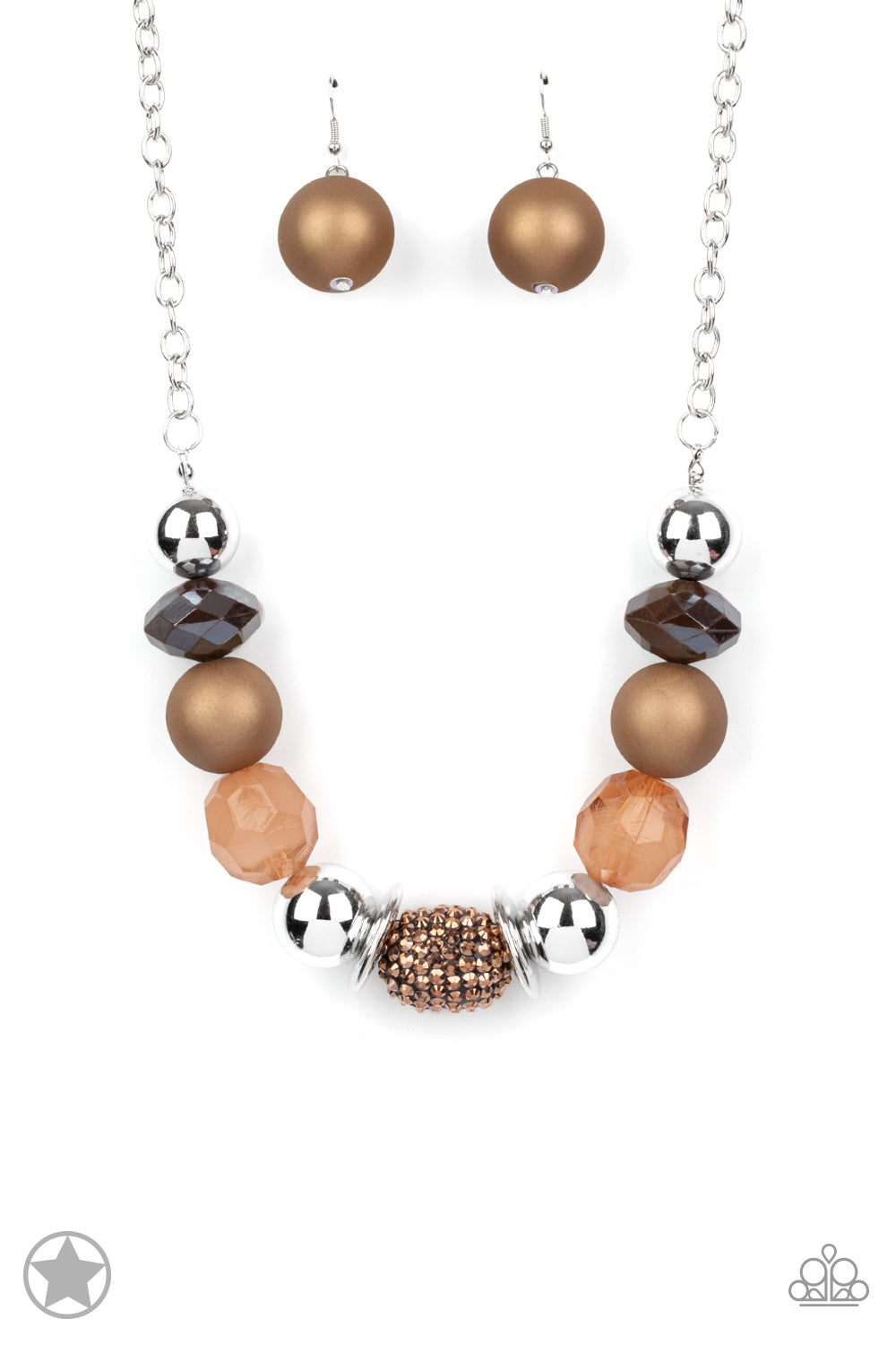 A Warm Welcome - Paparazzi - Copper Brown and Silver Bead Chunky Blockbuster Necklace