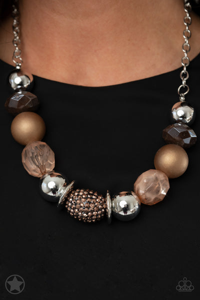 A Warm Welcome - Paparazzi - Copper Brown and Silver Bead Chunky Blockbuster Necklace