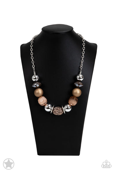 A Warm Welcome - Paparazzi - Copper Brown and Silver Bead Chunky Blockbuster Necklace