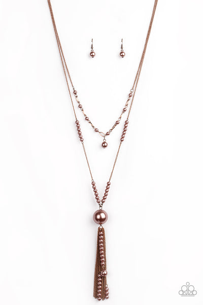 Abstract Elegance - Paparazzi - Copper Layered Pearl Necklace