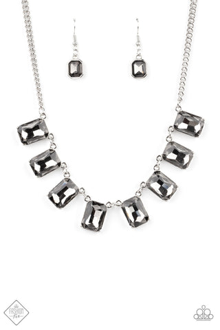 After Party Access - Paparazzi - Silver Smoky Emerald Cut Gem Necklace
