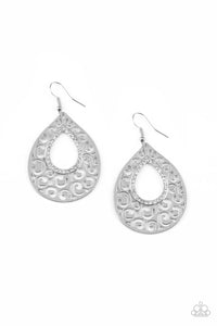 Airy Applique - Paparazzi - White Rhinestone Filigree Teardrop Earrings