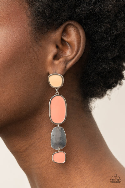 All Out Allure - Paparazzi - Orange Coral and Tan Asymmetrical Shape Post Earrings