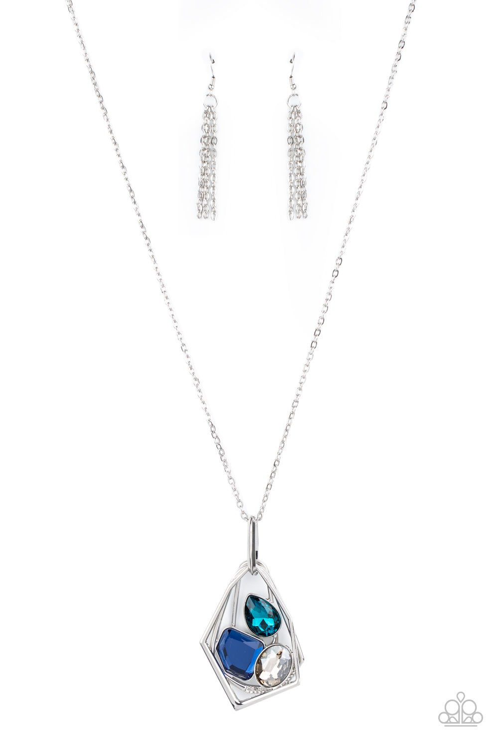 All Systems GLOW - Paparazzi - Blue Rhinestones Silver Geometric Pendant Necklace