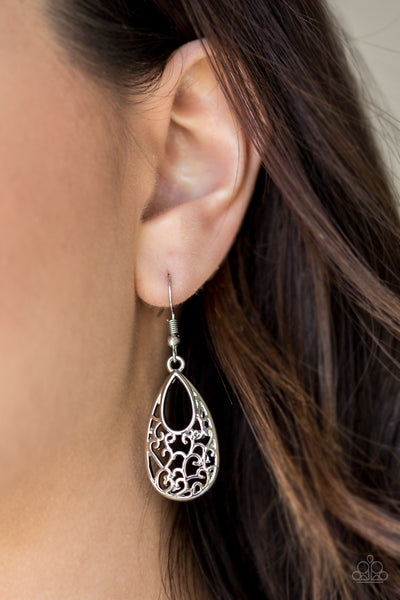 Always Be VINE - Paparazzi - Silver Teardrop Filigree Earrings