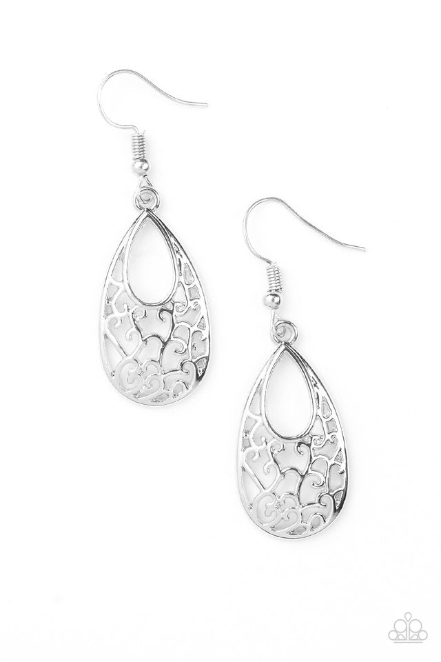 Always Be VINE - Paparazzi - Silver Teardrop Filigree Earrings