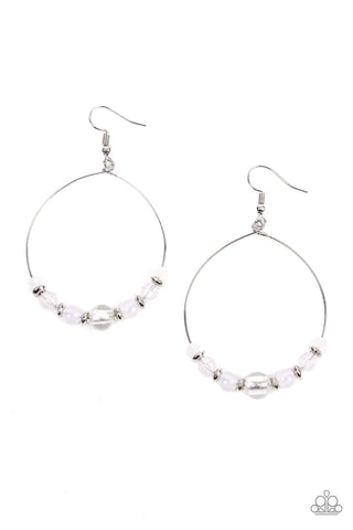 Ambient Afterglow - Paparazzi - White Bead Wire Hoop Earrings