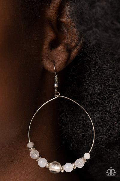 Ambient Afterglow - Paparazzi - White Bead Wire Hoop Earrings