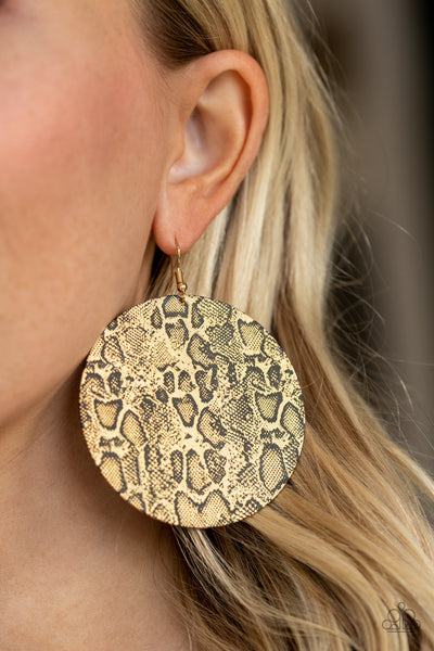 Animal Planet - Paparazzi - Gold and Black Python Print Earrings
