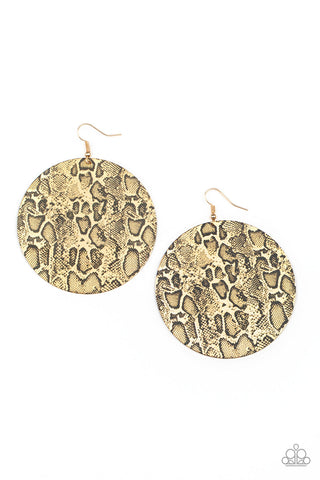 Animal Planet - Paparazzi - Gold and Black Python Print Earrings