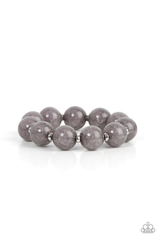 Arctic Affluence - Paparazzi - Silver Crackly Gray Glassy Beaded Stretchy Bracelet