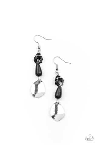 Artfully Artisan - Paparazzi - Black Stone Silver Hammered Accent Stacked Earrings