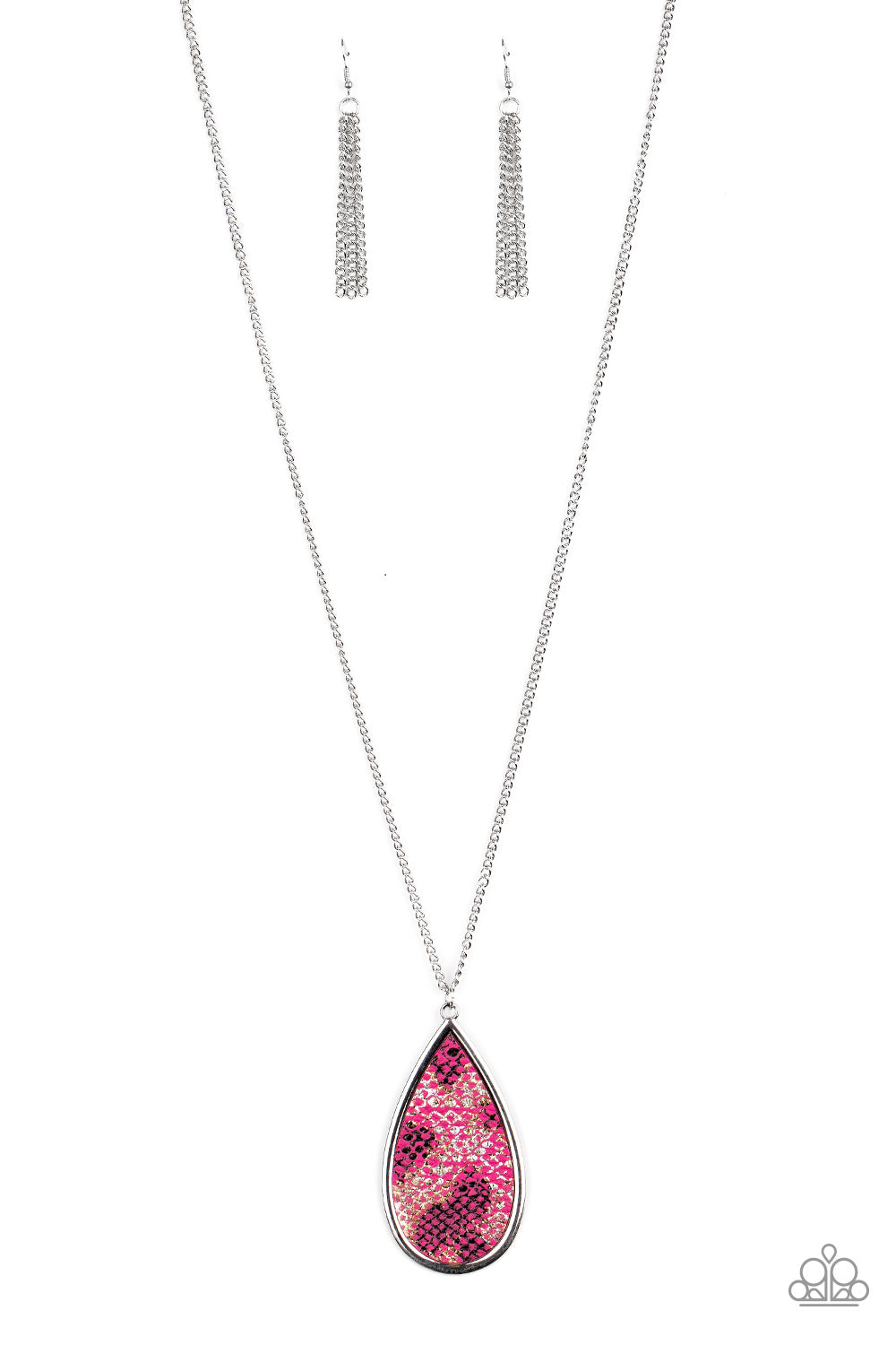 Artificial Animal - Paparazzi - Pink Metallic Scale Leather Teardrop Pendant Necklace