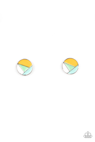 Artistic Expression - Paparazzi - Multi Yellow Green Blue White Geometric Circle Post Earrings