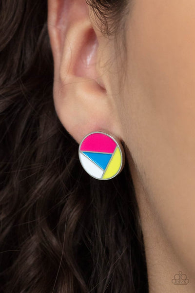 Artistic Expression - Paparazzi - Multi Pink Blue Yellow White Geometric Circle Post Earrings