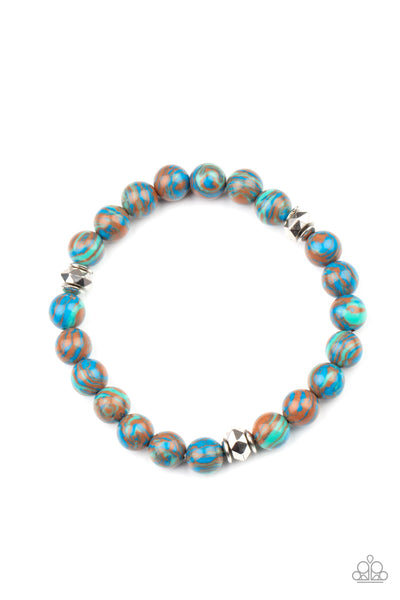 Awakened - Paparazzi - Blue Stone Earthy Bead Stretchy Bracelet