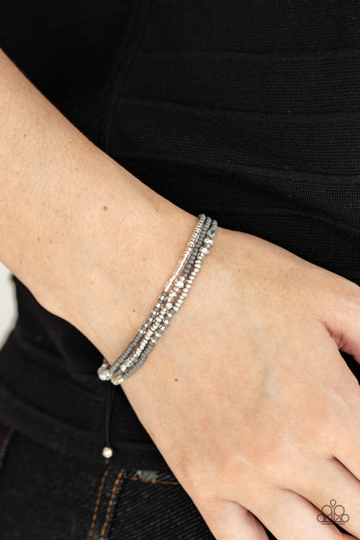 BEAD Me Up, Scotty! - Paparazzi - Silver and Gray Iridescent Seed Bead Sliding Knot Bracelet