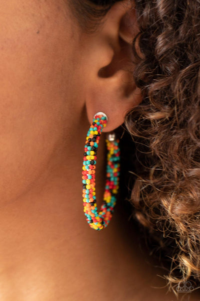 BEAD My Lips! - Paparazzi - Multi Colored Seed Bead Hoop Earrings