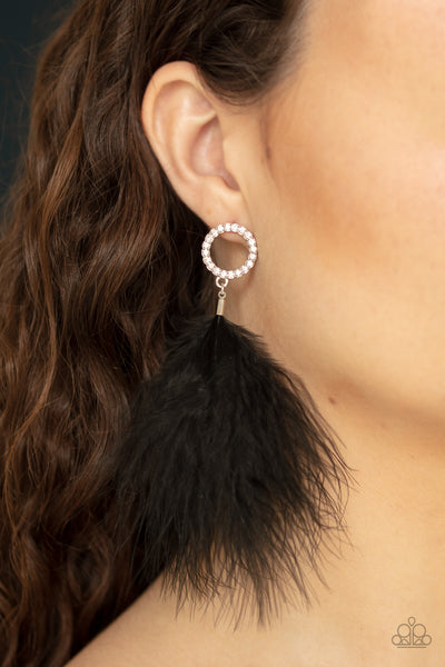 BOA Down – Paparazzi – Black Feather Silver Ring Post Earrings