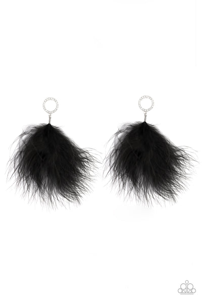 BOA Down – Paparazzi – Black Feather Silver Ring Post Earrings