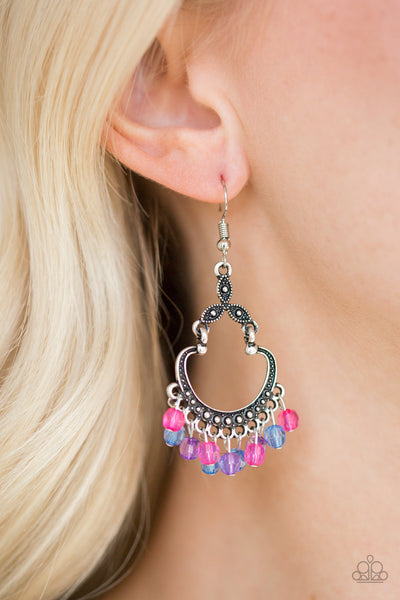 Babe Alert - Paparazzi - Multi Blue, Pink and Purple Bead Silver Earrings