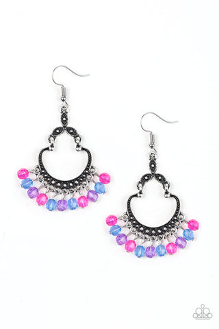 Babe Alert - Paparazzi - Multi Blue, Pink and Purple Bead Silver Earrings