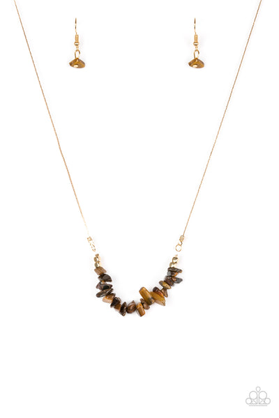 Back To Nature - Paparazzi - Brown Earth Rocks Gold Chain Necklace