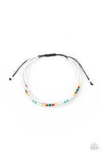 Basecamp Boyfriend - Paparazzi - White and Multi Colored Seed Bead Sliding Knot Bracelet