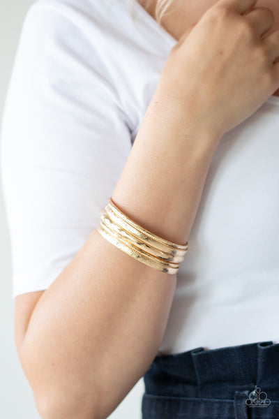 Basic Bauble - Paparazzi - Gold Etched Pattern Bangle Bracelets