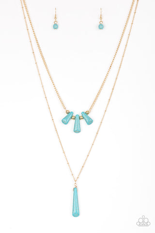 Basic Groundwork - Paparazzi - Blue Turquoise Teardrop Stone Gold Tiered Necklace