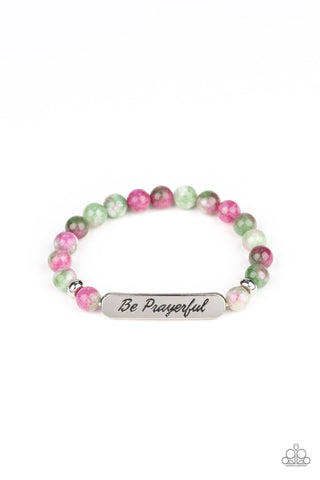 Be Prayerful - Paparazzi - Purple and Green Stone Bead Inspirational Bracelet