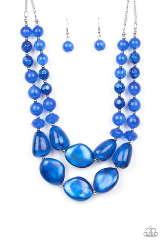 Beach Glam - Paparazzi - Blue Iridescent Bead Layered Necklace