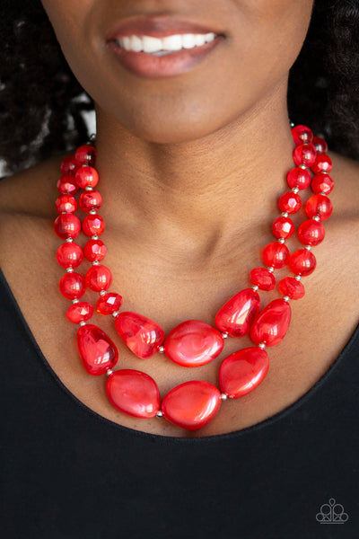 Beach Glam - Paparazzi - Red Iridescent Bead Layered Necklace