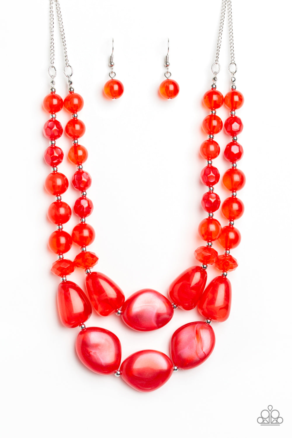 Beach Glam - Paparazzi - Red Iridescent Bead Layered Necklace