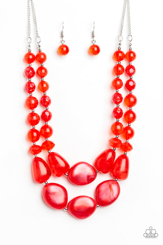 Beach Glam - Paparazzi - Red Iridescent Bead Layered Necklace