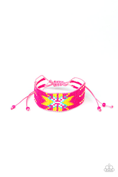 Beaded Badlands - Paparazzi - Pink Multi Seed Bead Tribal Sliding Knot Bracelet