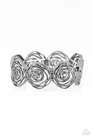 Beat Around The ROSEBUSH - Paparazzi - Black Rose Stretchy Bracelet