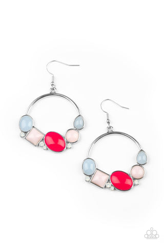 Beautifully Bubblicious - Paparazzi - Multi Blue Pink and Opalescent Bead Circle Earrings