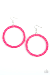 Beauty and the BEACH - Paparazzi - Pink Seed Bead Circular Earrings 