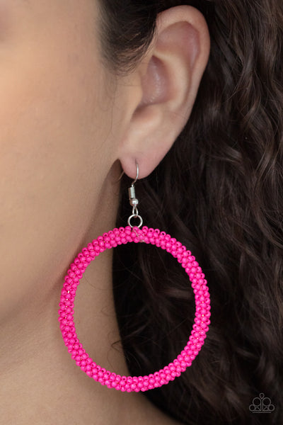 Beauty and the BEACH - Paparazzi - Pink Seed Bead Circular Earrings 